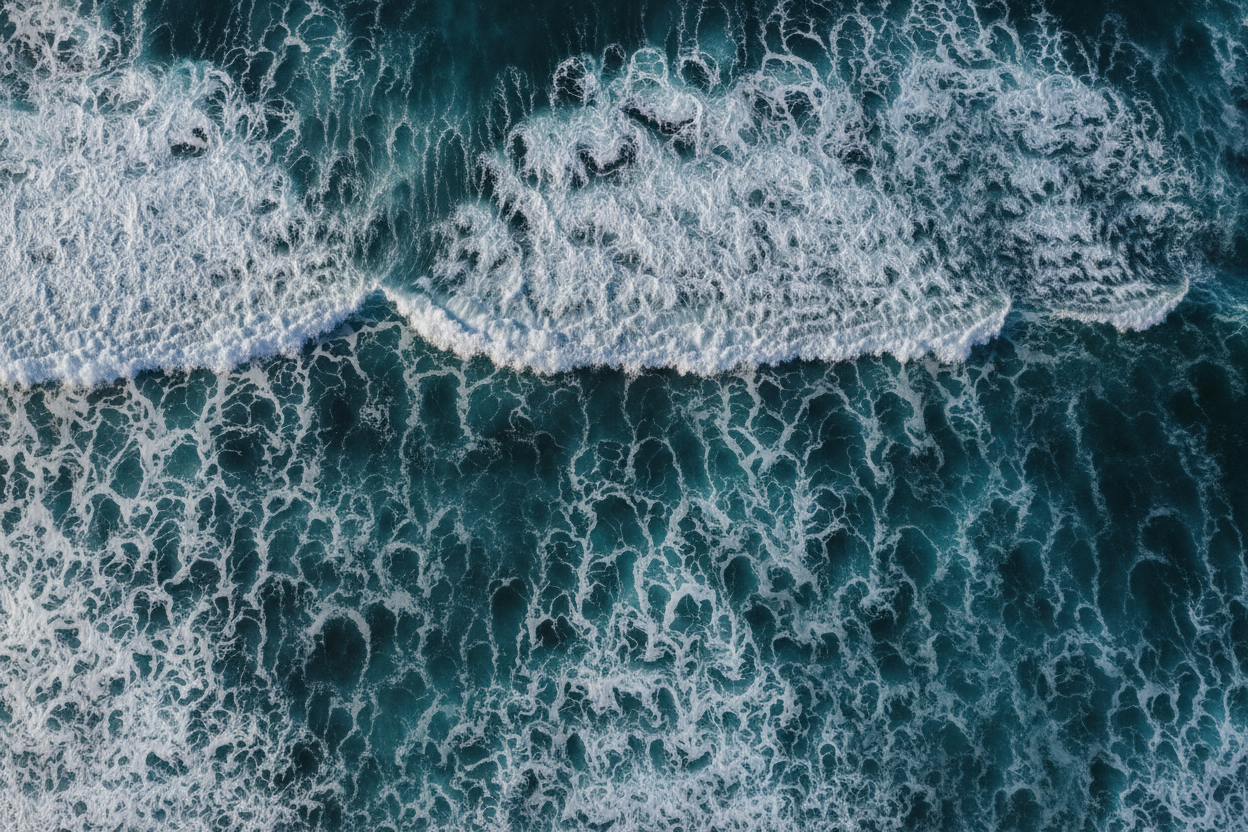 ultra realistic eagle eye view of ocean churning