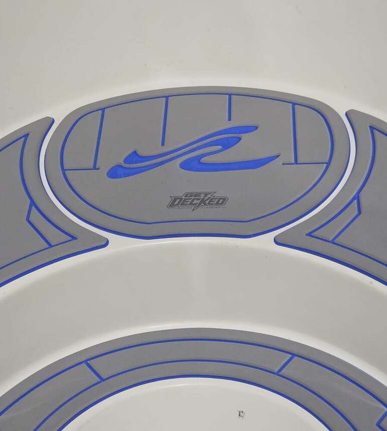 Logo panel — colour-matched blue on light grey